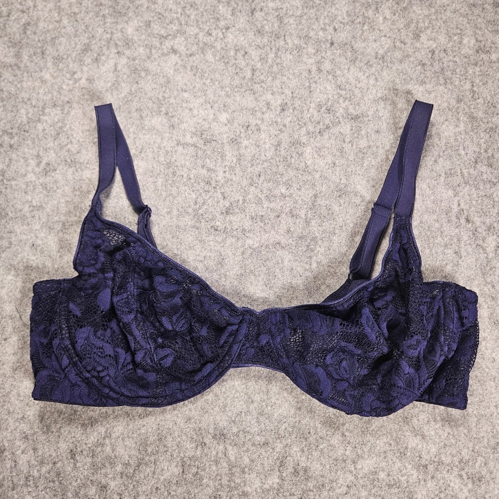 Victoria's Secret Navy Lace Underwire Unlined Floral Bra Romantic Dainty Sz 38C